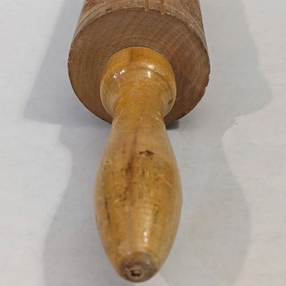 Vintage Wooden Springerle Rolling Pin Carved Bird Butterfly Flower Cookie Mold